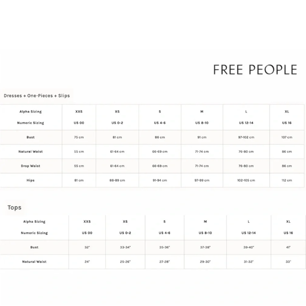 Free People Sizing Chart - Picture 4 of 4